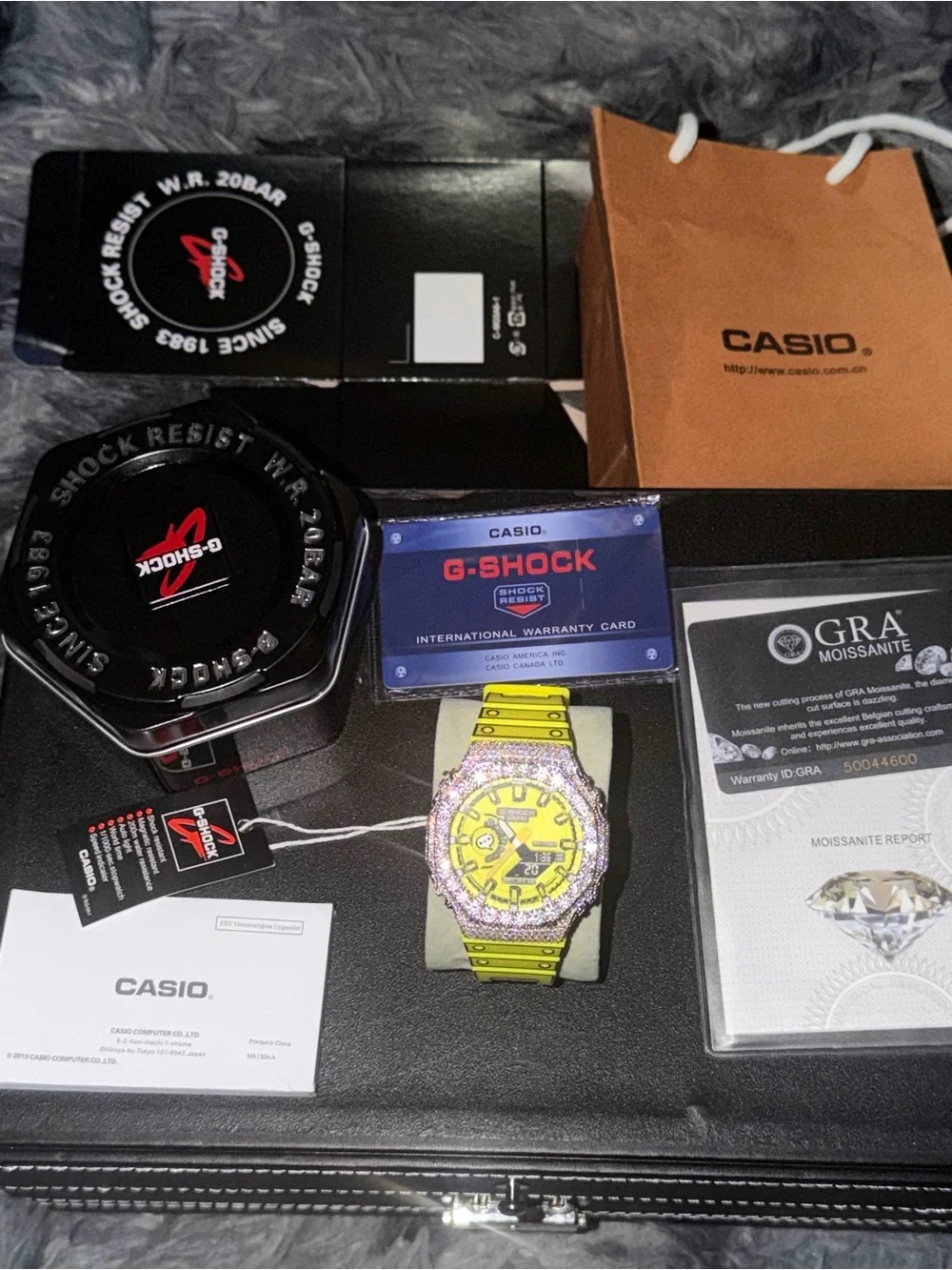 Casio G-Shock Yellow Men's Watch with Pink Crystal Bezel